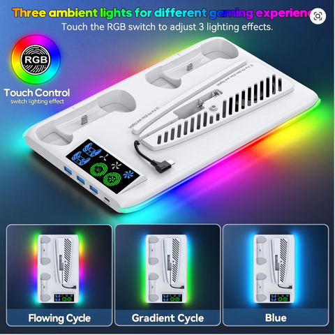 Game Stand For Sony PS5 Console Playstation Play Stations PS 5 Slim Pro Support Base Holder Cooler Fan RGB Gaming Accessories