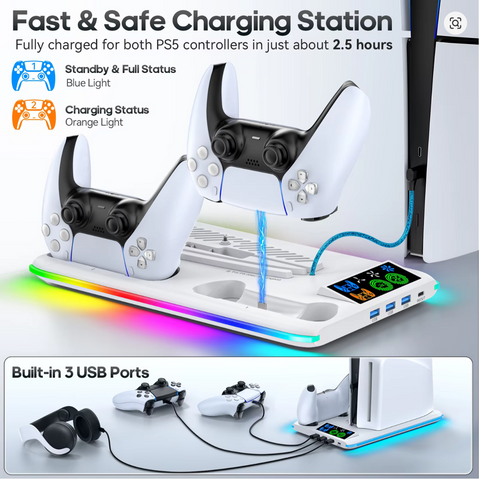 Game Stand For Sony PS5 Console Playstation Play Stations PS 5 Slim Pro Support Base Holder Cooler Fan RGB Gaming Accessories